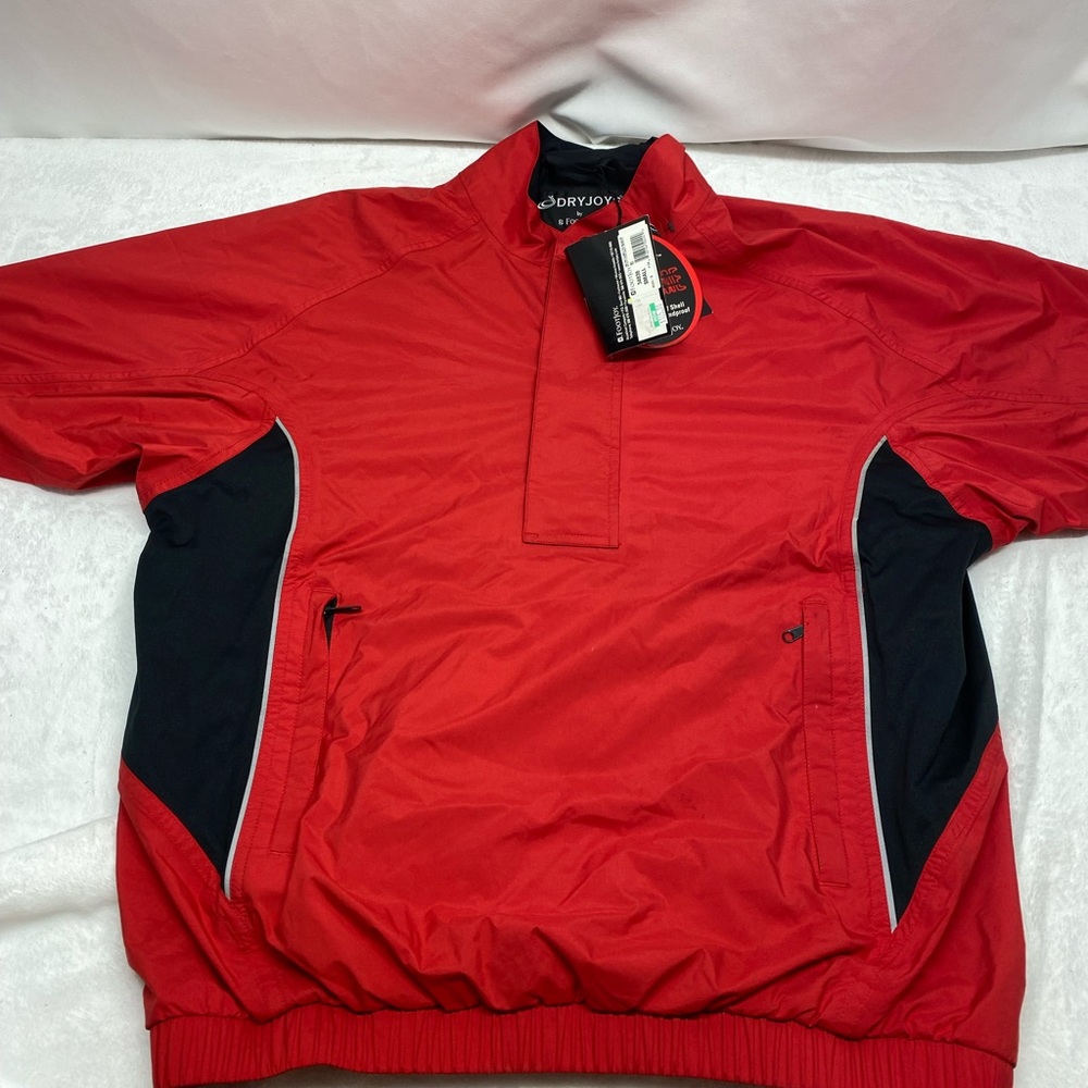 Foot Joy Men’s Red And Black Short Sleeve Pull Over Rain Jacket S Small Nwt Flaw